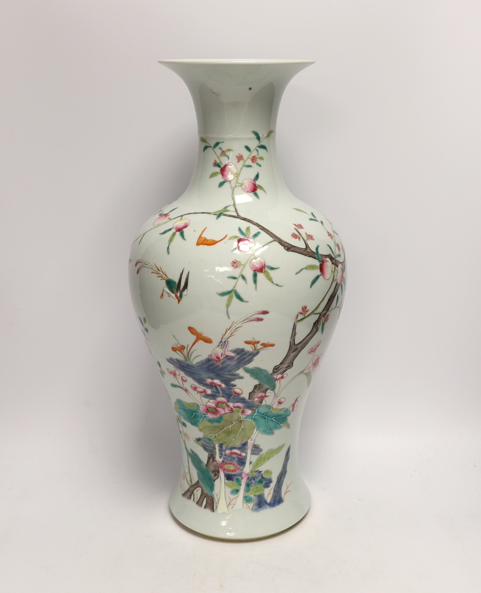 A large Chinese famille rose vase, late 19th century, neck restored, 46cm high